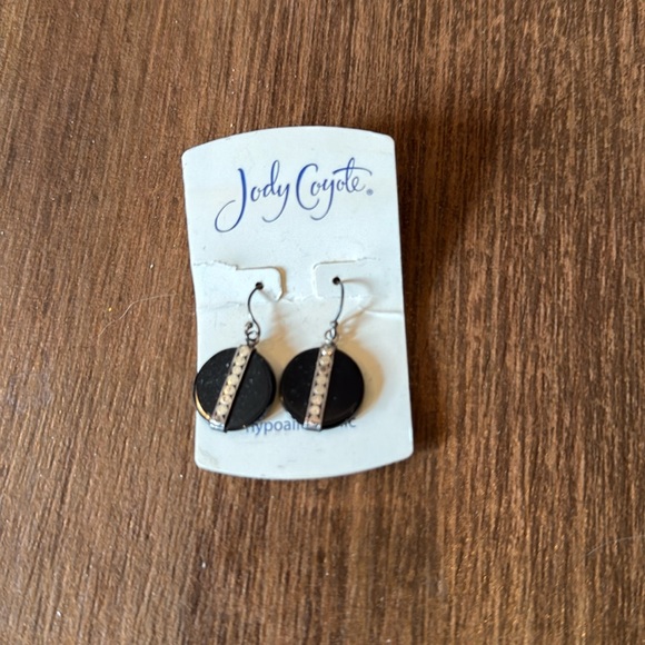 Gorgeous black circle earrings w/ line of silver circles. BRAND NEW! - Picture 1 of 4